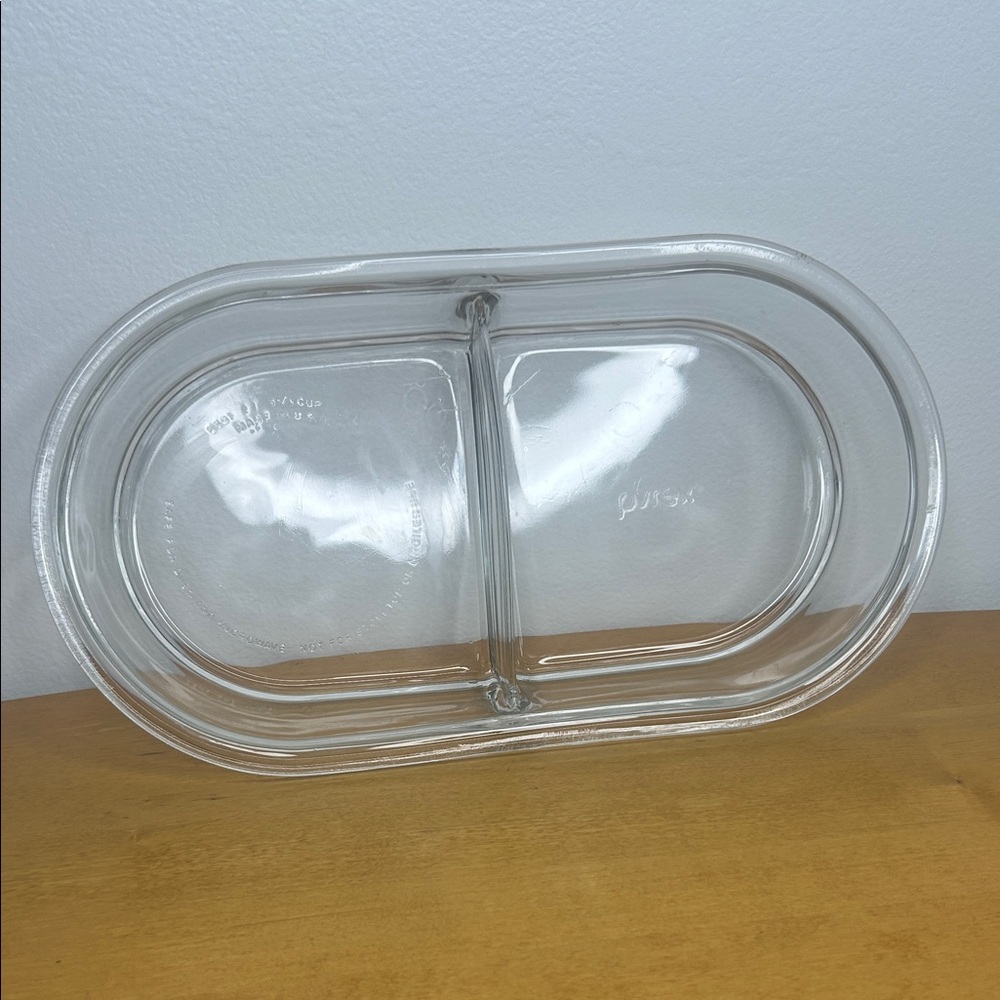 Pyrex 🍔 Clear Oval Glass Dual-Compartment Divided Cooking, Baking, Storage Dish - Picture 2 of 12